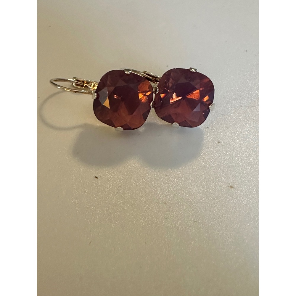 Plum OpalCushion Cut Crystal Leverback Drop Earrings Silver Tone